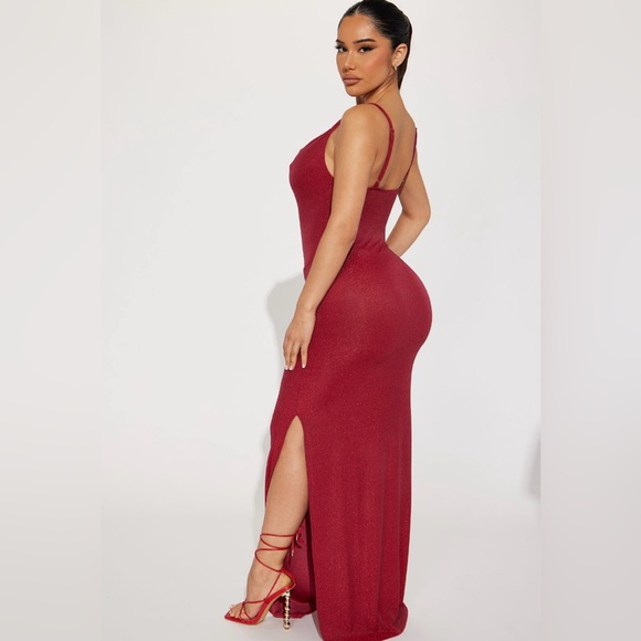 Fashion Nova “Mila Lurex” Maxi Dress Wine Size M - Picture 3 of 15